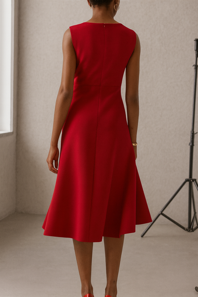 CLARA – Vestido Elegante Midi con Detalle Escultural en la Cintura