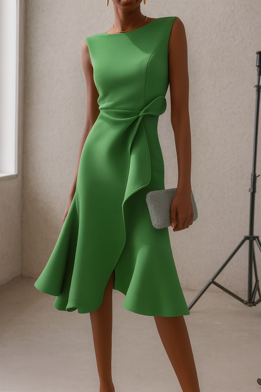 CLARA – Vestido Elegante Midi con Detalle Escultural en la Cintura