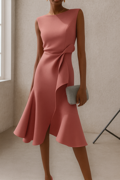 CLARA – Vestido Elegante Midi con Detalle Escultural en la Cintura