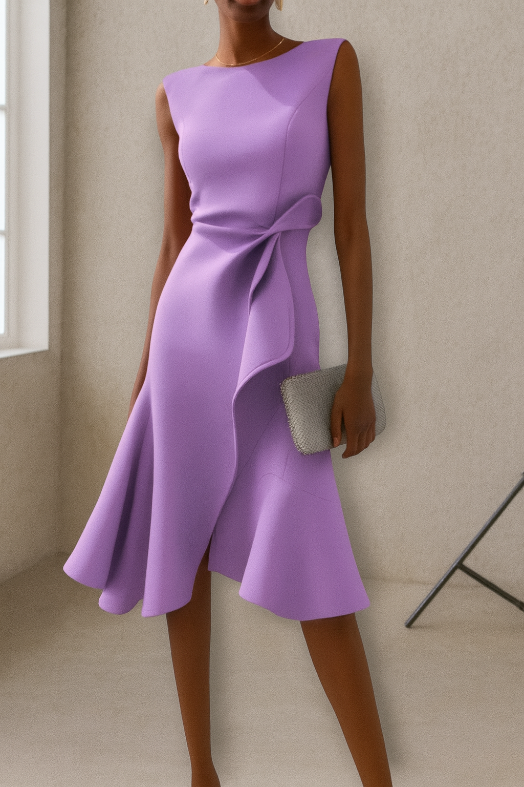 CLARA – Vestido Elegante Midi con Detalle Escultural en la Cintura