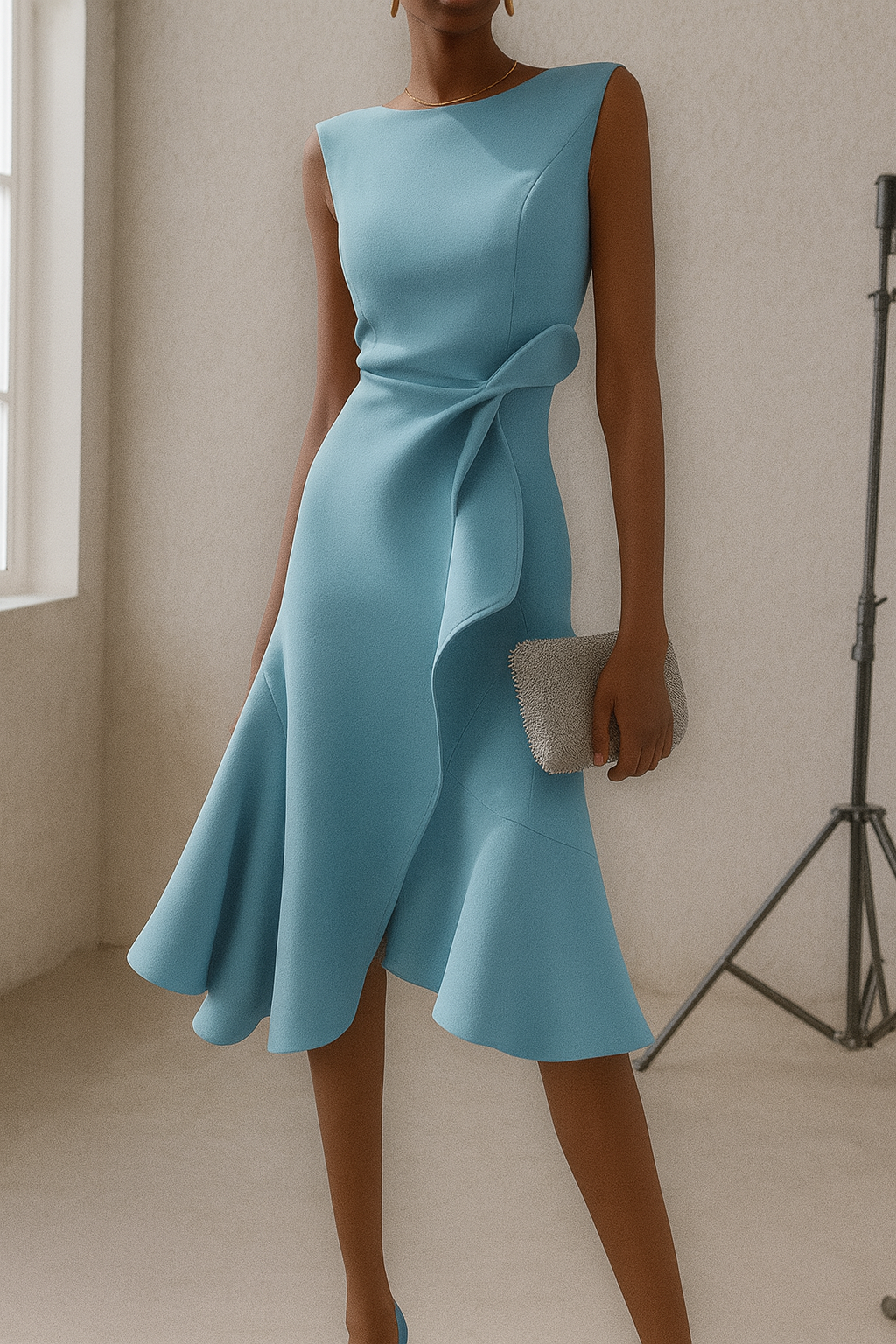 CLARA – Vestido Elegante Midi con Detalle Escultural en la Cintura