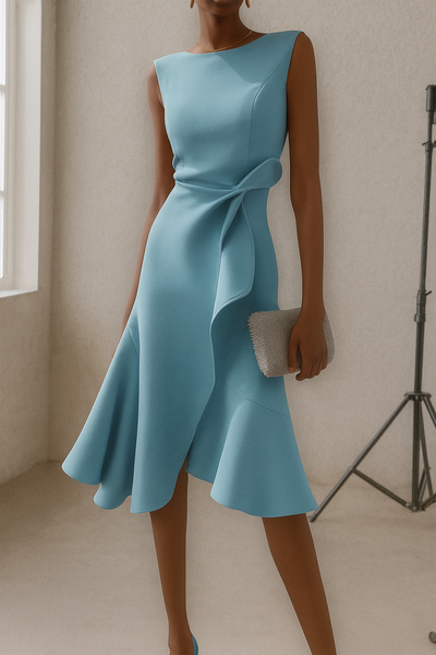 CLARA – Vestido Elegante Midi con Detalle Escultural en la Cintura